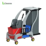 Arched Janitor cleaning cart with wringer bucket  & storage dustbin