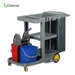 Multi-Tier Janitor Cleaning Cart with Wringer Bucket & Storage Dustbin