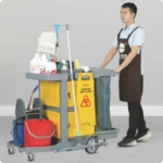 Multi-Tier Janitor Cleaning Cart with Wringer Bucket & Storage Dustbin - Image 3