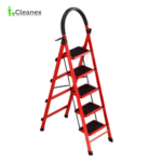 MULTI-FUNCTION RED STEEL STEP LADDER WITH SAFETY GUARD HANDLE & WIDE PEDAL STEP