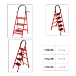 MULTI-FUNCTION RED STEEL STEP LADDER WITH SAFETY GUARD HANDLE & WIDE PEDAL STEP - Image 2