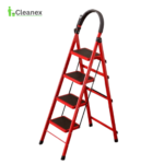 MULTI-FUNCTION RED STEEL STEP LADDER WITH SAFETY GUARD HANDLE & WIDE PEDAL STEP - Image 4
