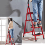 MULTI-FUNCTION RED STEEL STEP LADDER WITH SAFETY GUARD HANDLE & WIDE PEDAL STEP - Image 7