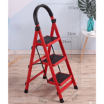 MULTI-FUNCTION RED STEEL STEP LADDER WITH SAFETY GUARD HANDLE & WIDE PEDAL STEP - Image 8