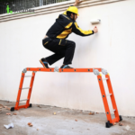Sturdy Heavy Duty step Ladder with Equipment Holder and Integrated Wheels - Image 13