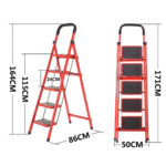 MULTI-FUNCTION RED STEEL STEP LADDER WITH SAFETY GUARD HANDLE & WIDE PEDAL STEP - Image 6